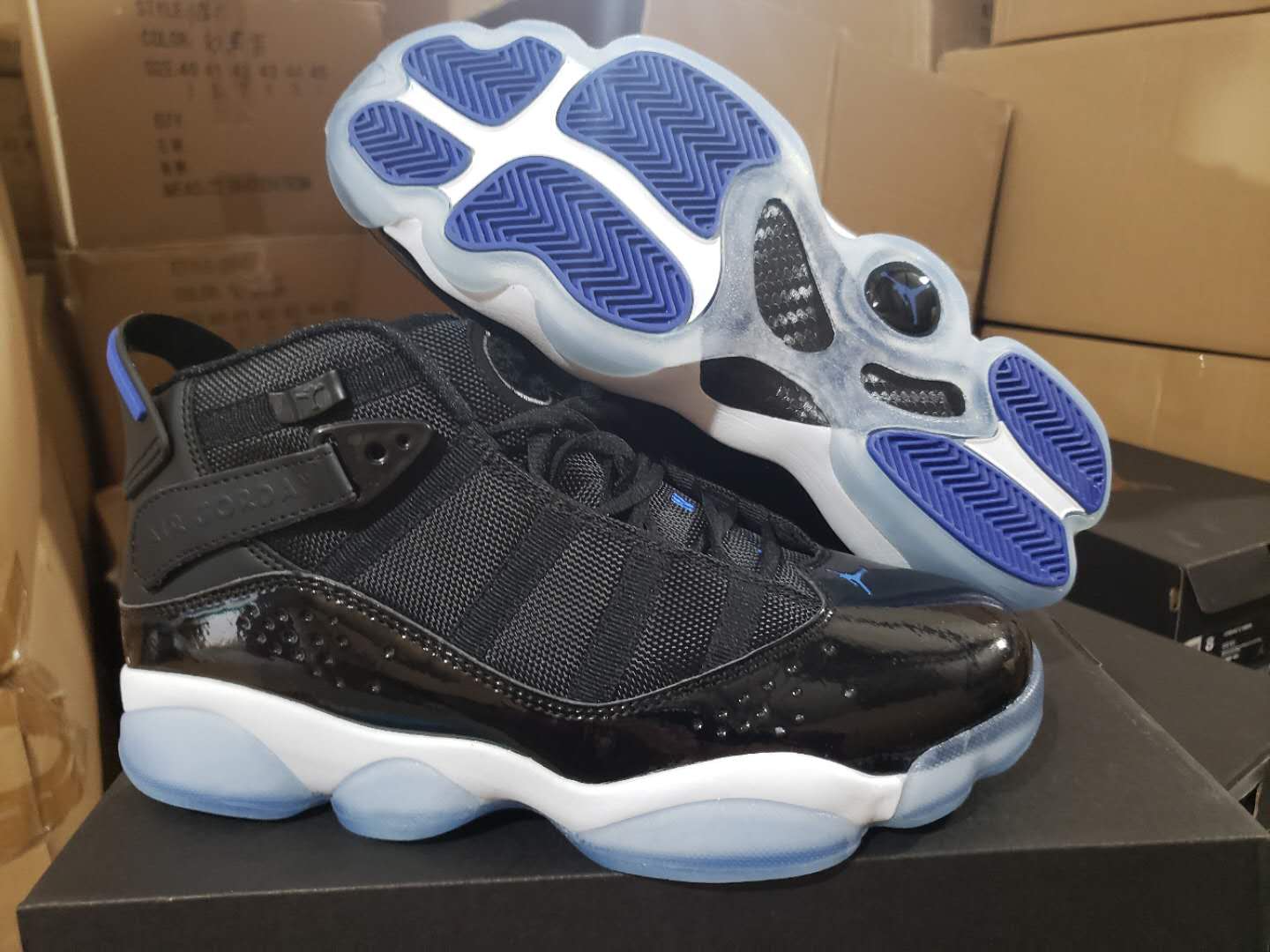 Air Jordan Six Rings of AJ11 Black Blue Shoes - Click Image to Close